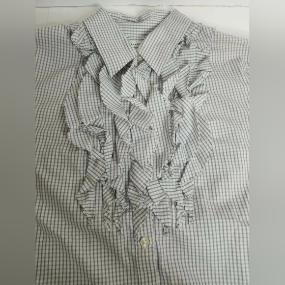 Banana Republic Women's Gray Check Ruffle Collar Long Sleeve Button Shirt Size M - Picture 3 of 5